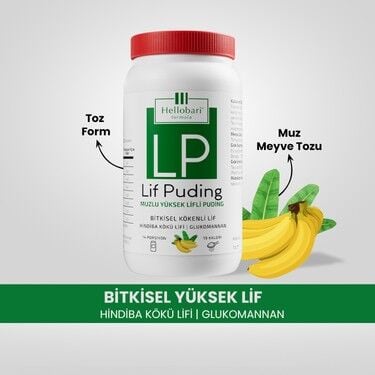 Hellobari Formula Lif Puding Doğal Lif Kaynağı Glukomannan Hindiba Kökü Lifi 14 Porsiyon Muzlu