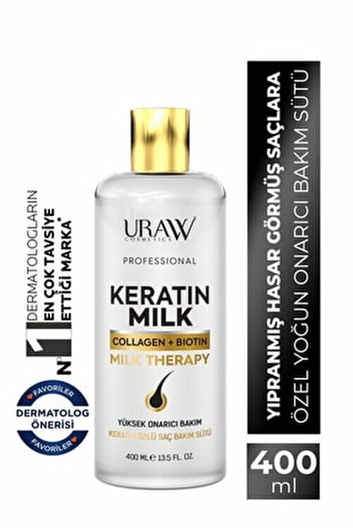 Uraw Cosmetics Keratin Sütü Collagen Biotin İçerikli Yoğun Onarıcı Bakım 400 ml