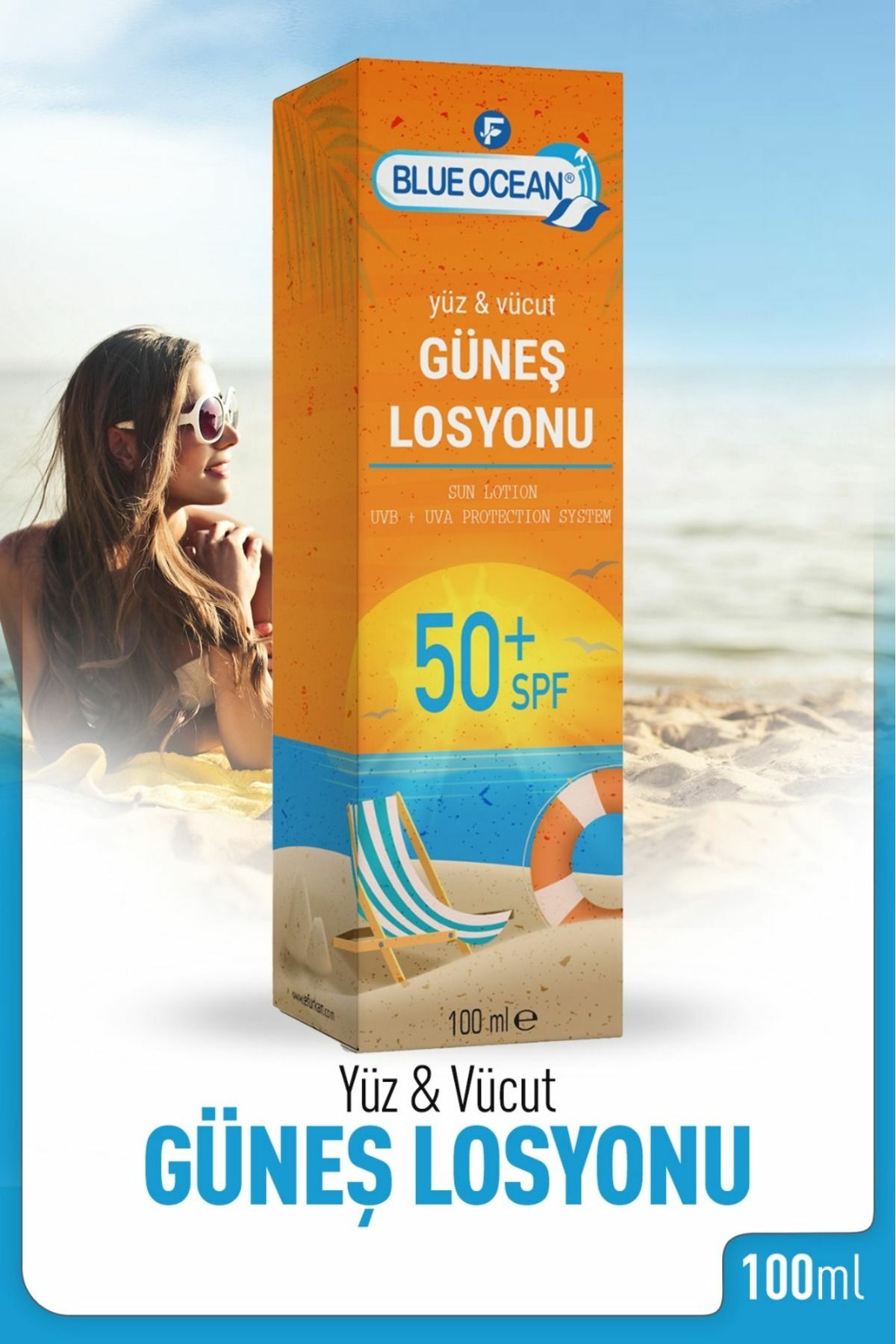 Blue Ocean 50 Faktör Yüz Vücut Güneş Losyonu 100 ml