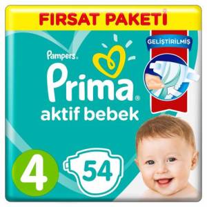 Prima Bebek Bezi Aktif Bebek 4 Beden Maxi Fısat Paketi 54'lü