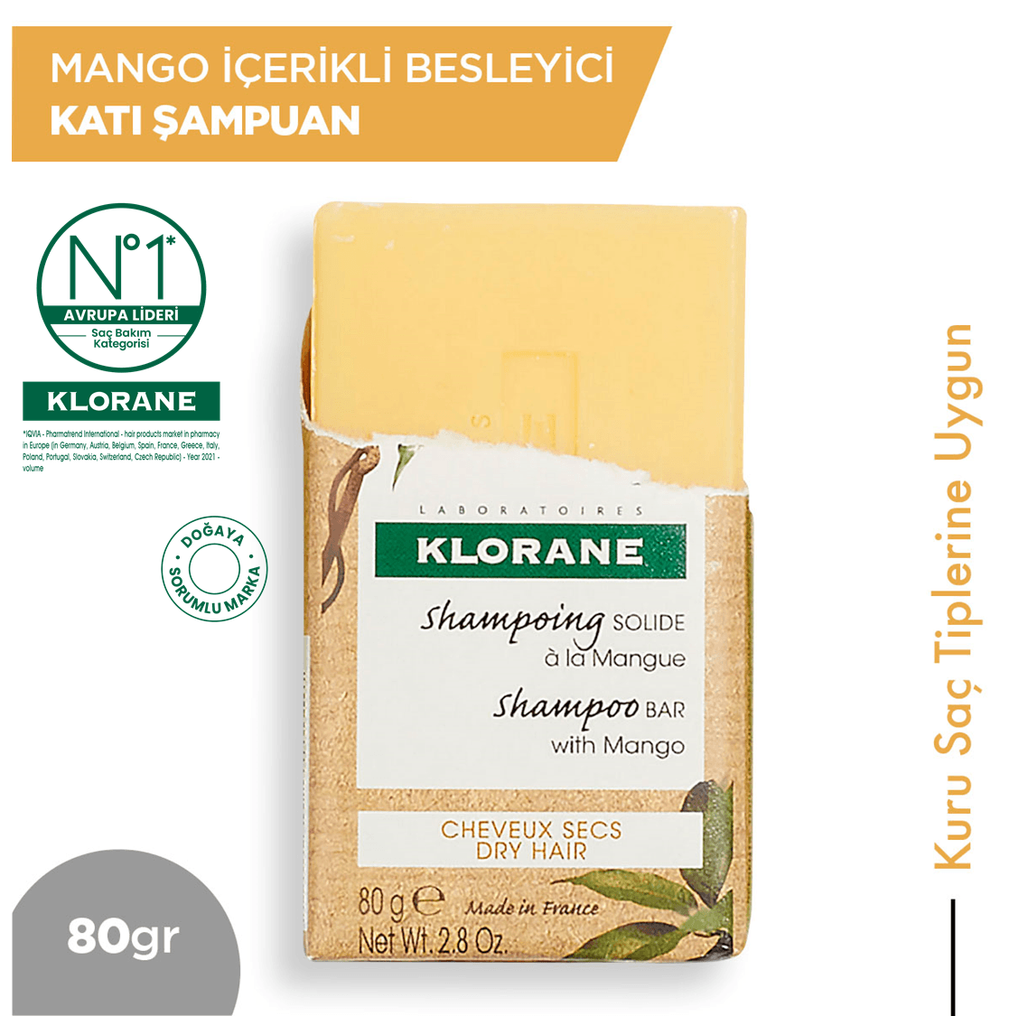 Klorane Mango İçerikli Besleyici Katı Şampuan 80 gr