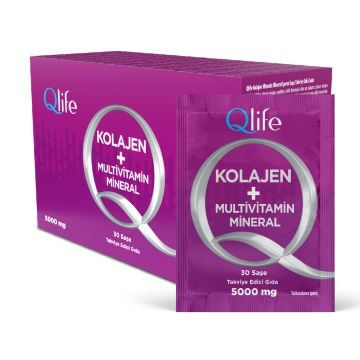 Qlife Kolajen + Multivitamin Mineral 5000 mg Ahududu Aromalı 30 Saşe