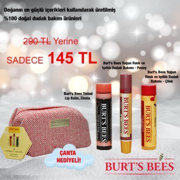 Burt's Bees 3lü Lip Balm Seti Çanta Hediyeli