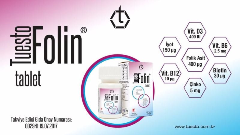 Tuesto folin Folik Asit İyot Vitamin D3 90 Tablet