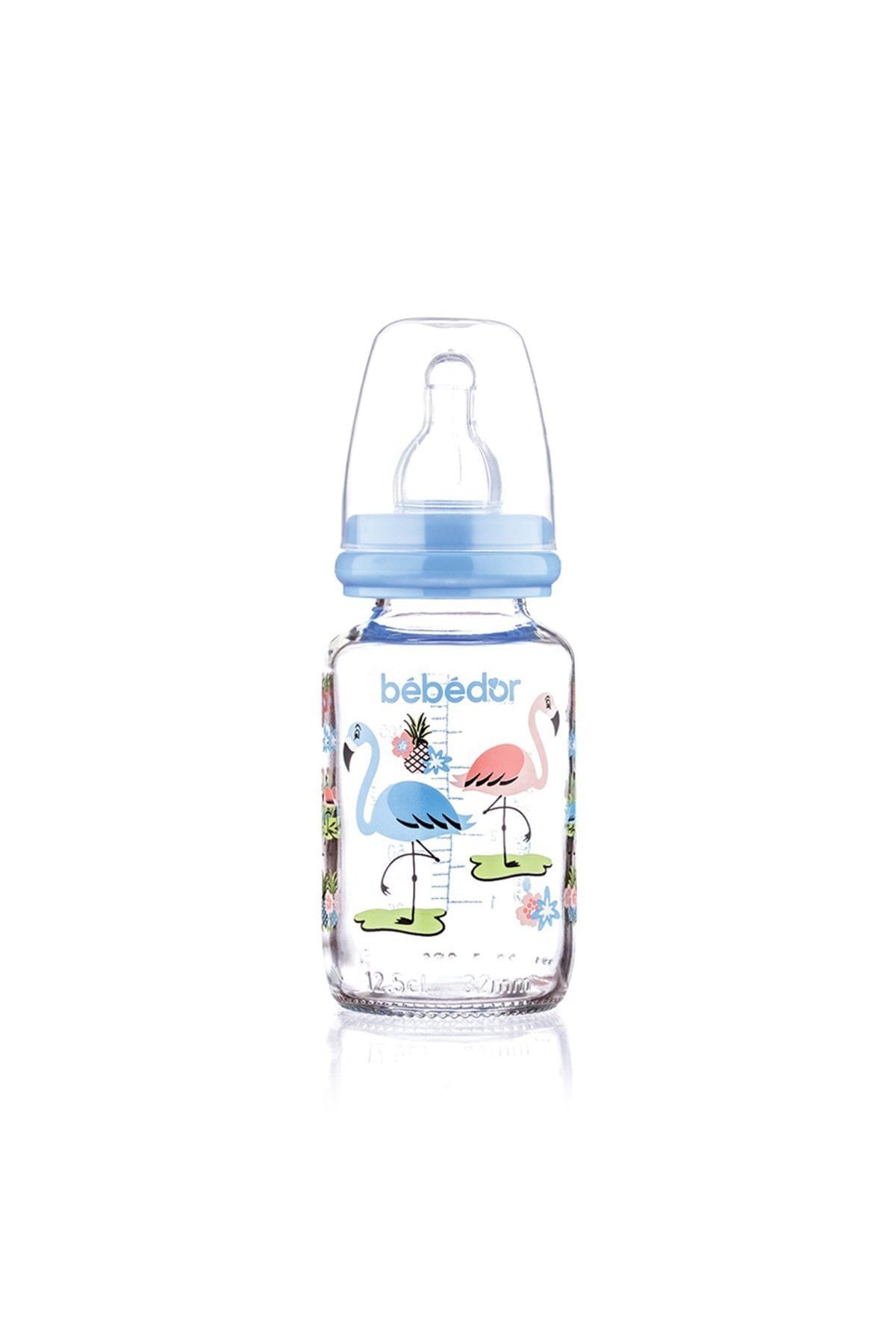 Bebedor Desenli Cam Biberon Flamingo Dar Ağız 0Ay 125 ml