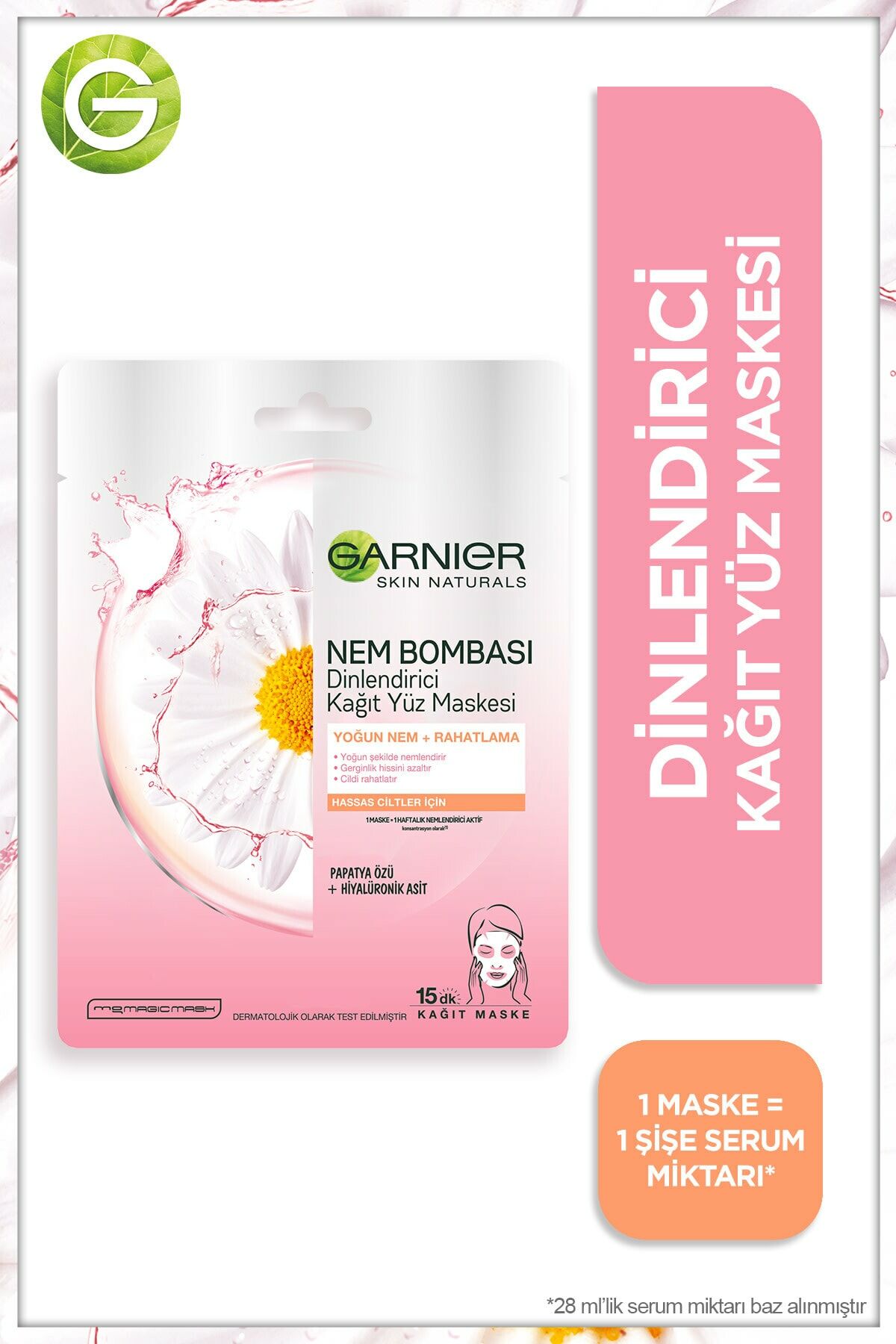 Garnier Nem Bombası Dinlendirici Kağıt Yüz Maskesi