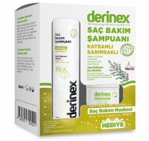 Derinex Saç Bakım Şampuanı Katranlı Sarımsaklı 250 ml + Saç Bakım Maskesi Hediye