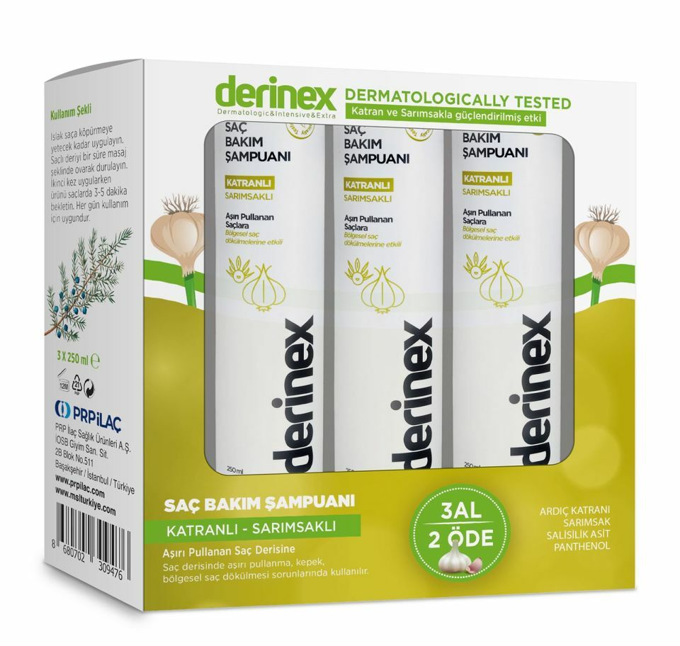 Derinex Saç Bakım Şampuanı Katranlı Sarımsaklı 250 ml 3 Al 2 Öde