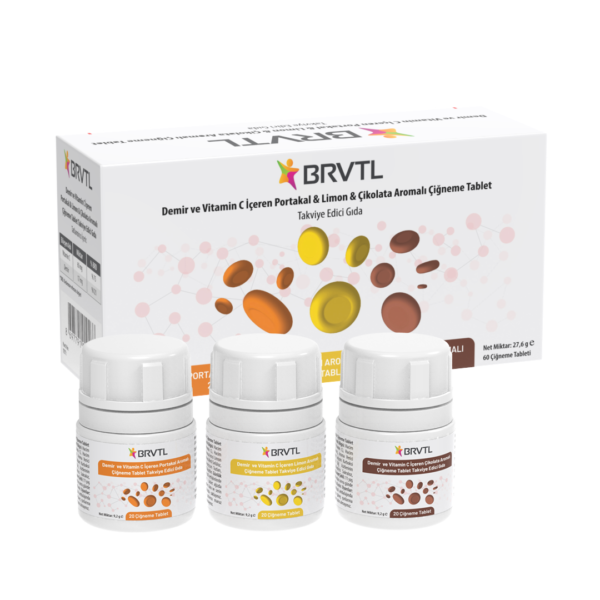 Barivital Lipozomal Demir + Vitamin C Çikolata Limon ve Portakal Aromalı 60 Çiğneme Tablet