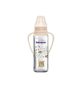 Bambino Kulplu Cam Biberon 225 ml Krem Rengi
