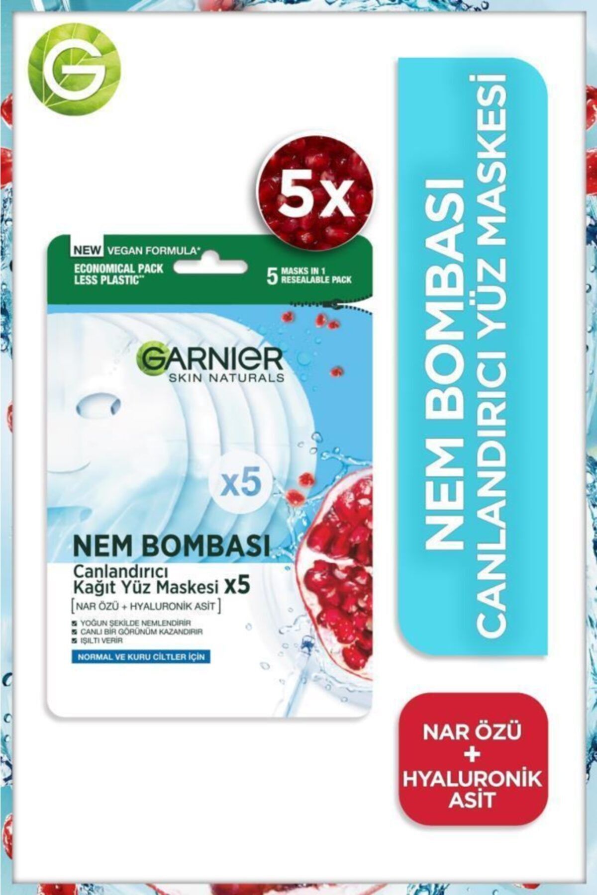 Garnier Nem Bombası Canlandırıcı Kağıt Yüz Maskesi 5'li