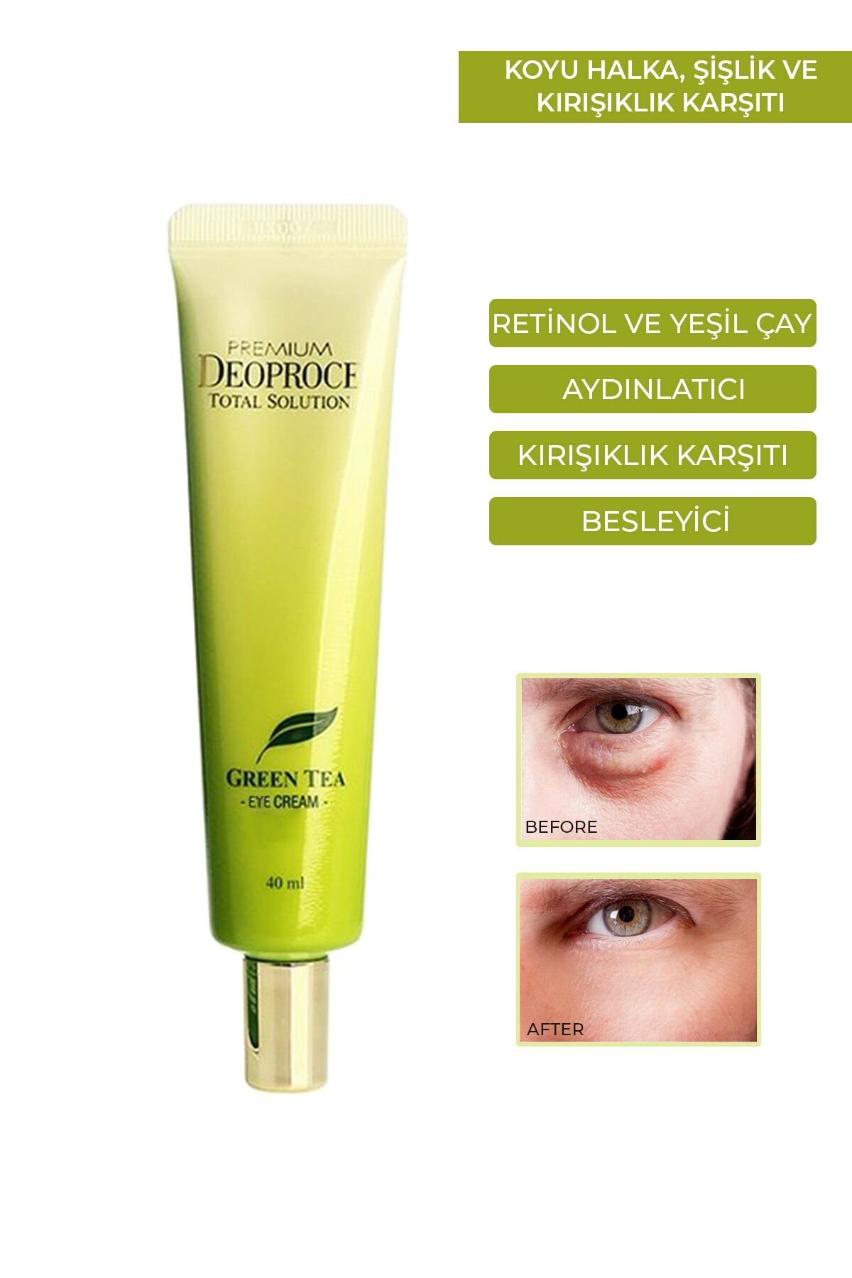 Deoproce Yeşil Çay ve Retinol İçeren Koyu Halka Şişlik Kırışıklık Karşıtı Besleyici Göz Kremi 40 ml