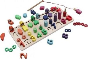 Hamaha Wooden Toys HMH-703 Ahşap Eğitici Oyuncak Geometrik Logaritma Oltalı Balık Tutma Sayı Dizilişleri