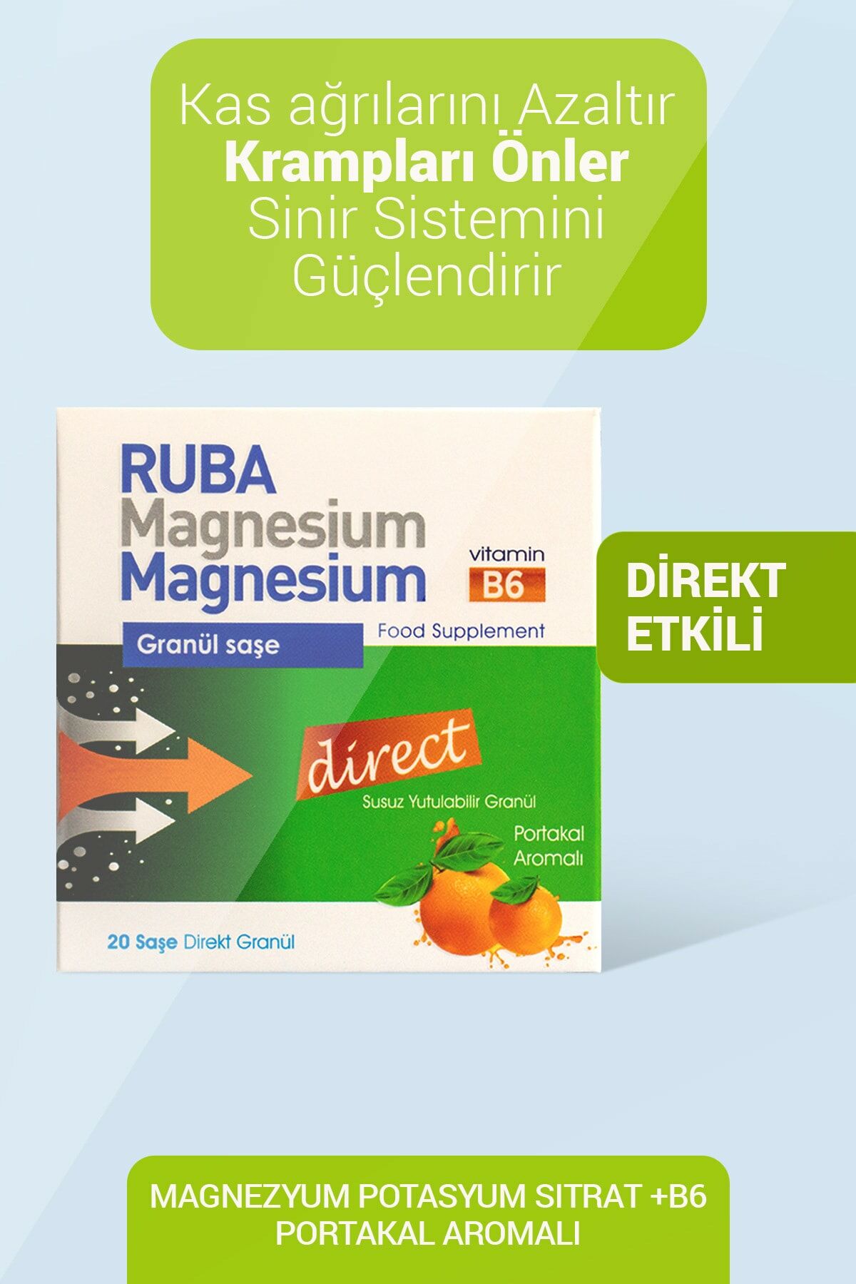 Ruba Magnesium B6 Portakal Aromalı Granül 20 Şase