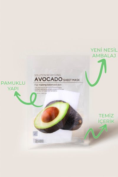 Tenzero Besleyici Etkili Nemlendirici ve Dengeleyici Avokado Şeffaf Pamuk Maske 10'lu