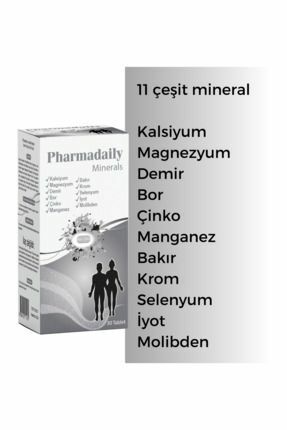 Pharmadaily Minerals 11 Çeşit Mineral Demir Kalsiyum Magnezyum Molibden Selenyum Krom 30 Tablet