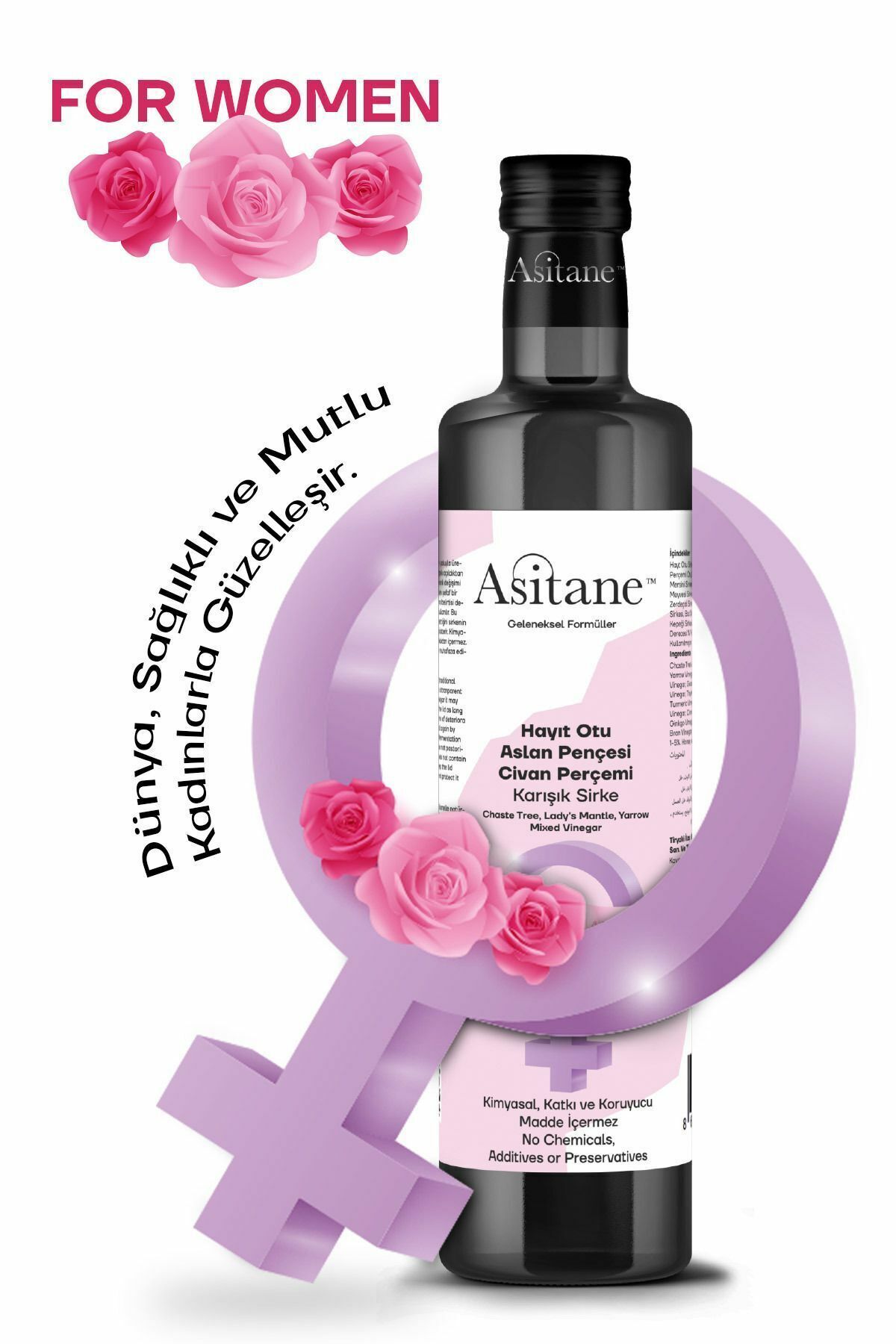 Asitane For Women Kadınlara Özel Hayıt Otu Aslan Pençesi Civan Perçemi Karışımlı Sirke 500 ml