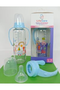 Life Care Kulplu Cam Biberon 250 ml Mavi