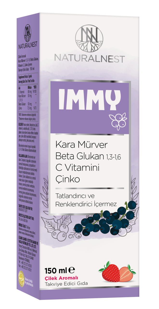 Natural Nest İmmy Kara Mürver 1,3-1,6 Beta Glukan Vitamin C Çinko İçeren Sıvı Takviye Edici Gıda