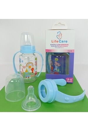Life Care Kulplu Cam Biberon 125 ml Mavi