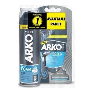 Arko Cool Tıraş Köpüğü 200 ml + Pro 3 Tıraş Bıçağı 3'lü