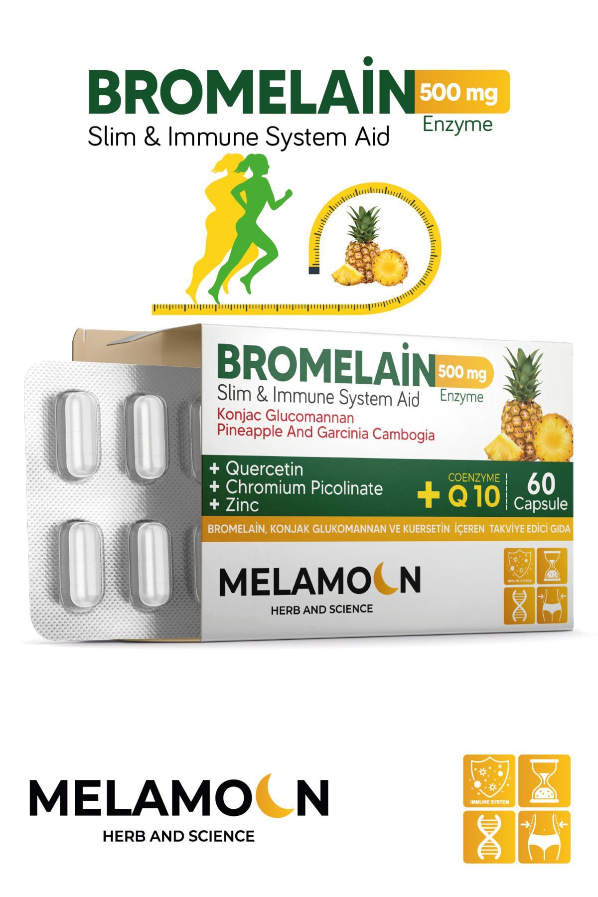 Melamoon Bromelain 500 mg Slim & Immune System Aid 60 Kapsül