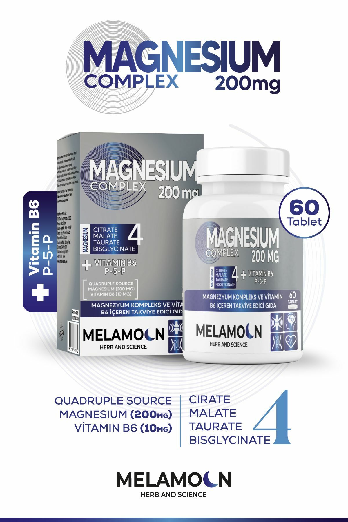 Melamoon Magnezyum Kompleks 200 mg 60 Tablet