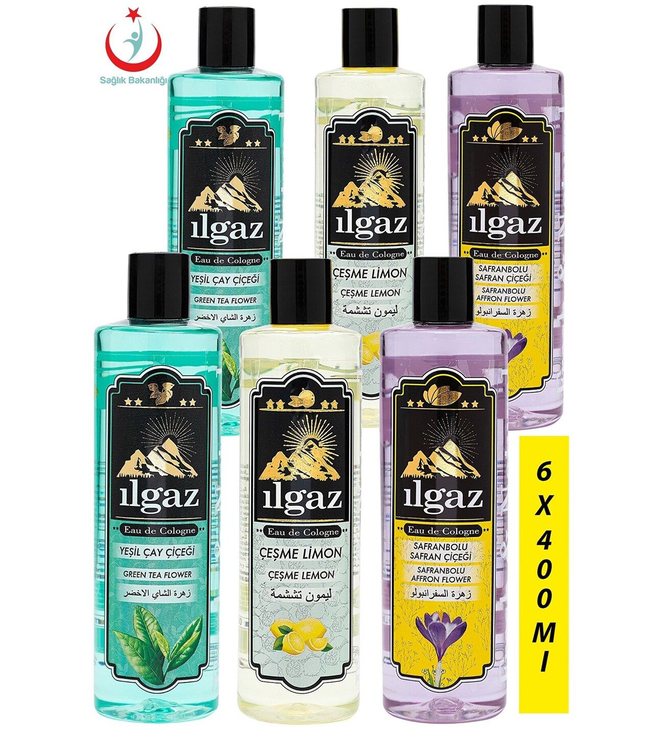Ilgaz Elit Kolonya Seti 6x400 ml - 2 Adet Zeytin Çiçeği Kolonyası +2 Adet Isparta Gül Kolonyası + 2 Adet Safranbolu Safran Çiçeği Kolonya