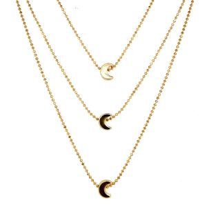 Hilal Figürlü Üçlü Zincir Kolye Gold