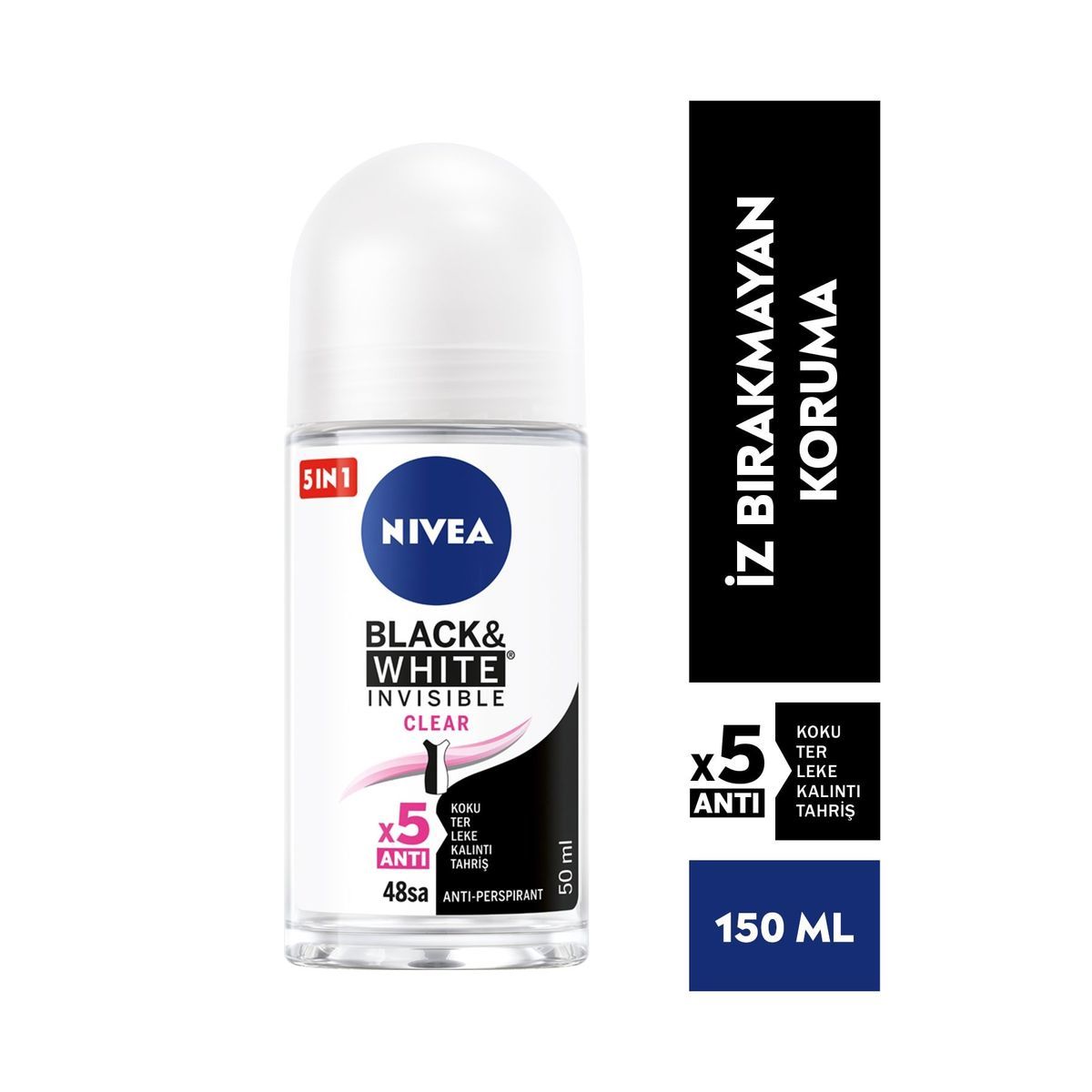 Nivea Black and White Clear Roll-On 50 ml + Roll-On 25 ml