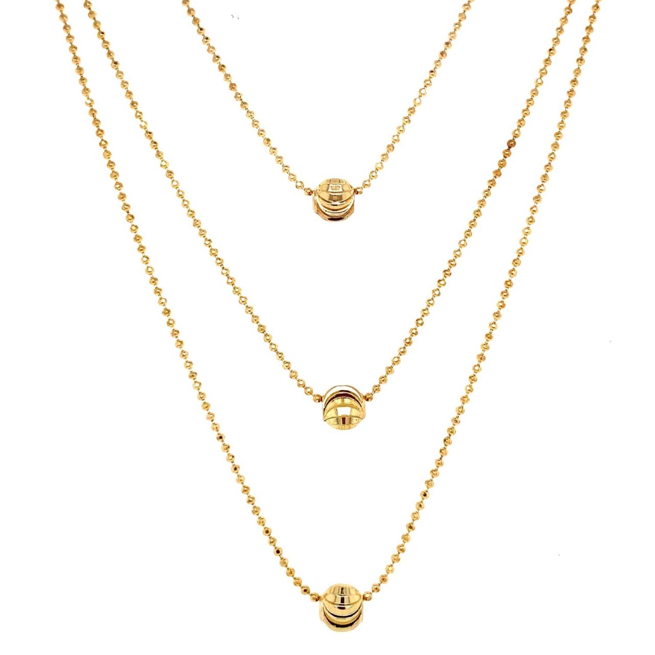 İşlemeli Top Figürlü Üçlü Zincir Kolye Gold