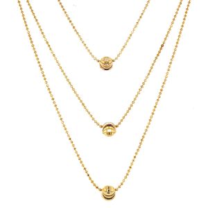 İşlemeli Top Figürlü Üçlü Zincir Kolye Gold