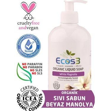 Ecos3 Organik Sıvı Sabun Beyaz Manolya 500 ml 6 Adet