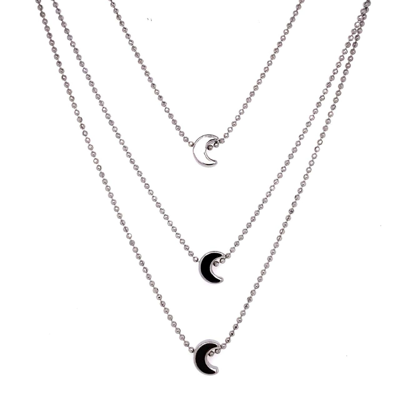 Hilal Figürlü Üçlü Zincir Kolye Gümüş