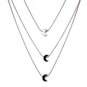 Hilal Figürlü Üçlü Zincir Kolye Gümüş