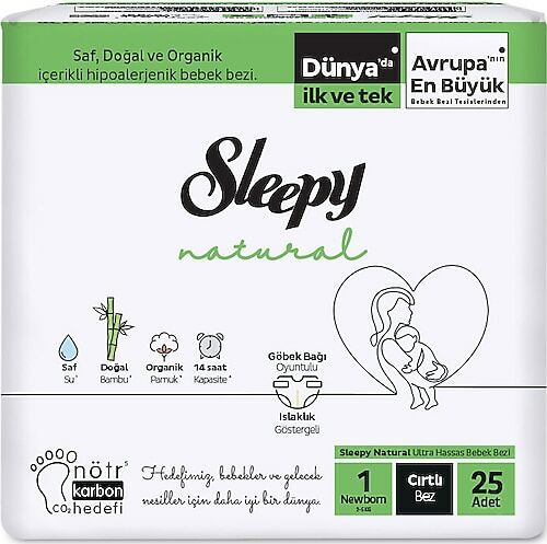 Sleepy Naturel Ultra Hassas 1 Numara Bebek Bezi 25'li