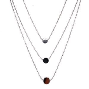 Daire Figürlü Üçlü Zincir Kolye Gümüş