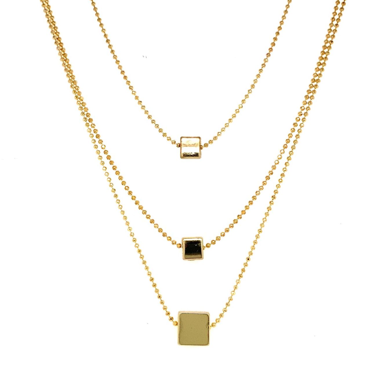 Kare Figürlü Üçlü Zincir Kolye Gold