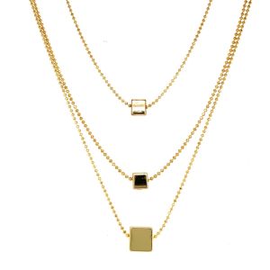 Kare Figürlü Üçlü Zincir Kolye Gold