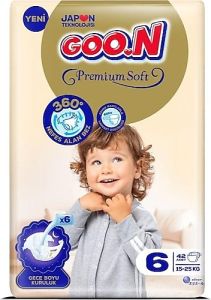 Goon Premium Soft Bebek Bezi Bant 6 Beden 42'li