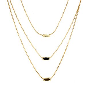 Dikdörtgen Figürlü Üçlü Zincir Kolye Gold