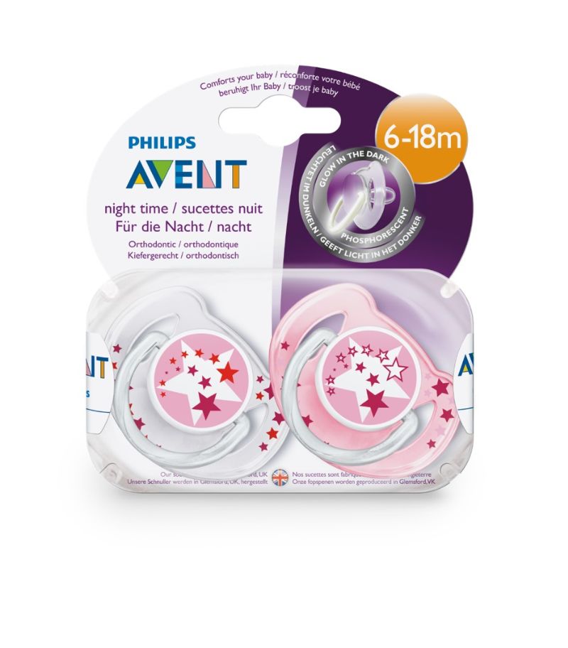 AVENT YALANCI EMZIK KARANLIKTA PARLAYAN 2 LI 6-18 AY PEMBE