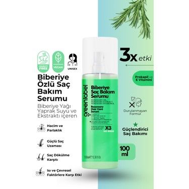 Greenlabel Biberiye Yaprağı Suyu ve Özü Biotin Kafein ve Prokapil İçeren Saç Bakım Serumu 100 ml