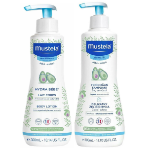 Mustela Yenidoğan Saç ve Vücut Şampuanı 500 ml + Mustela Hydra Bebe Vücut Losyonu 300 ml
