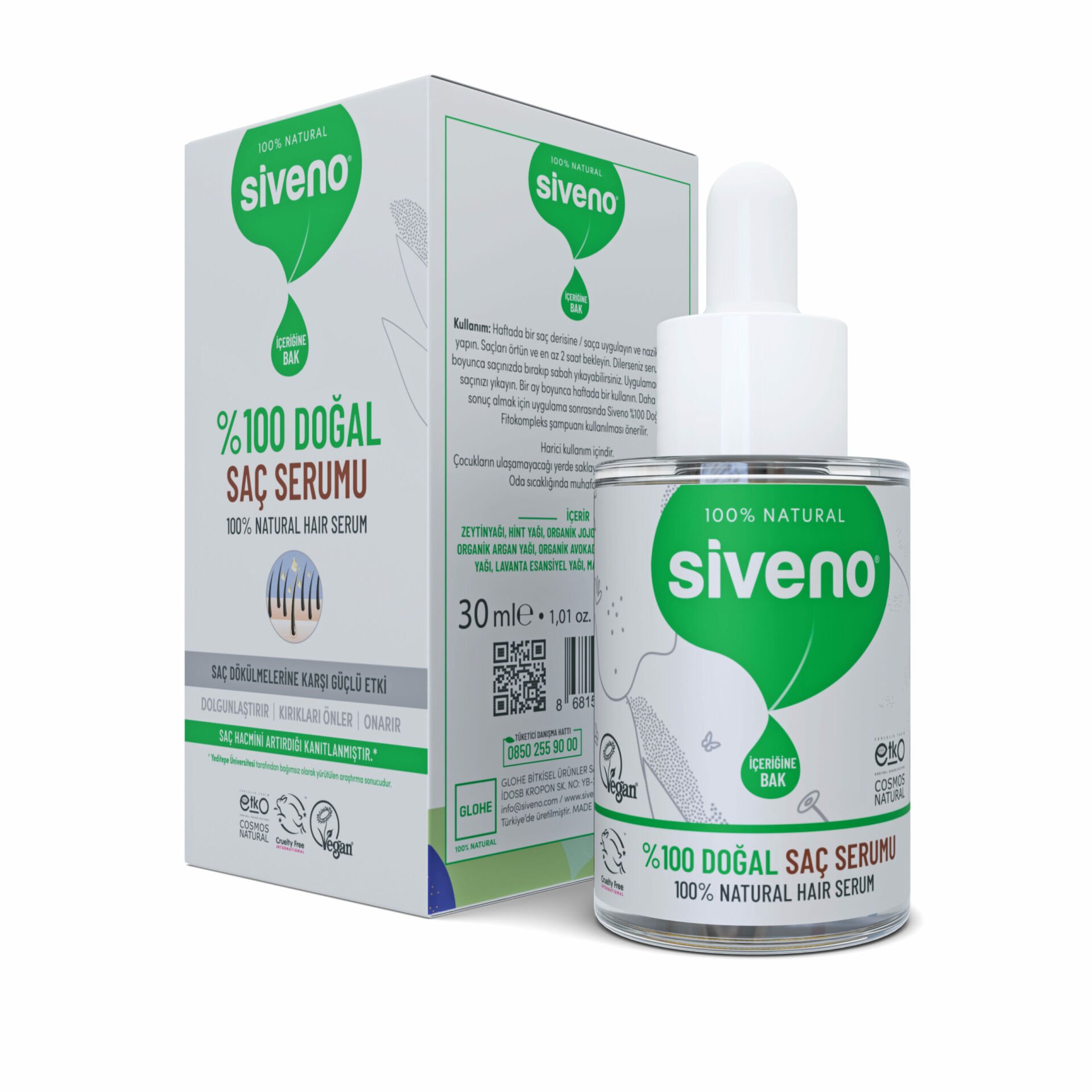Siveno Doğal Saç Bakım Serumu Dökülme Önleyici Onarıcı 10 Mucizevi Yağ 30 ml