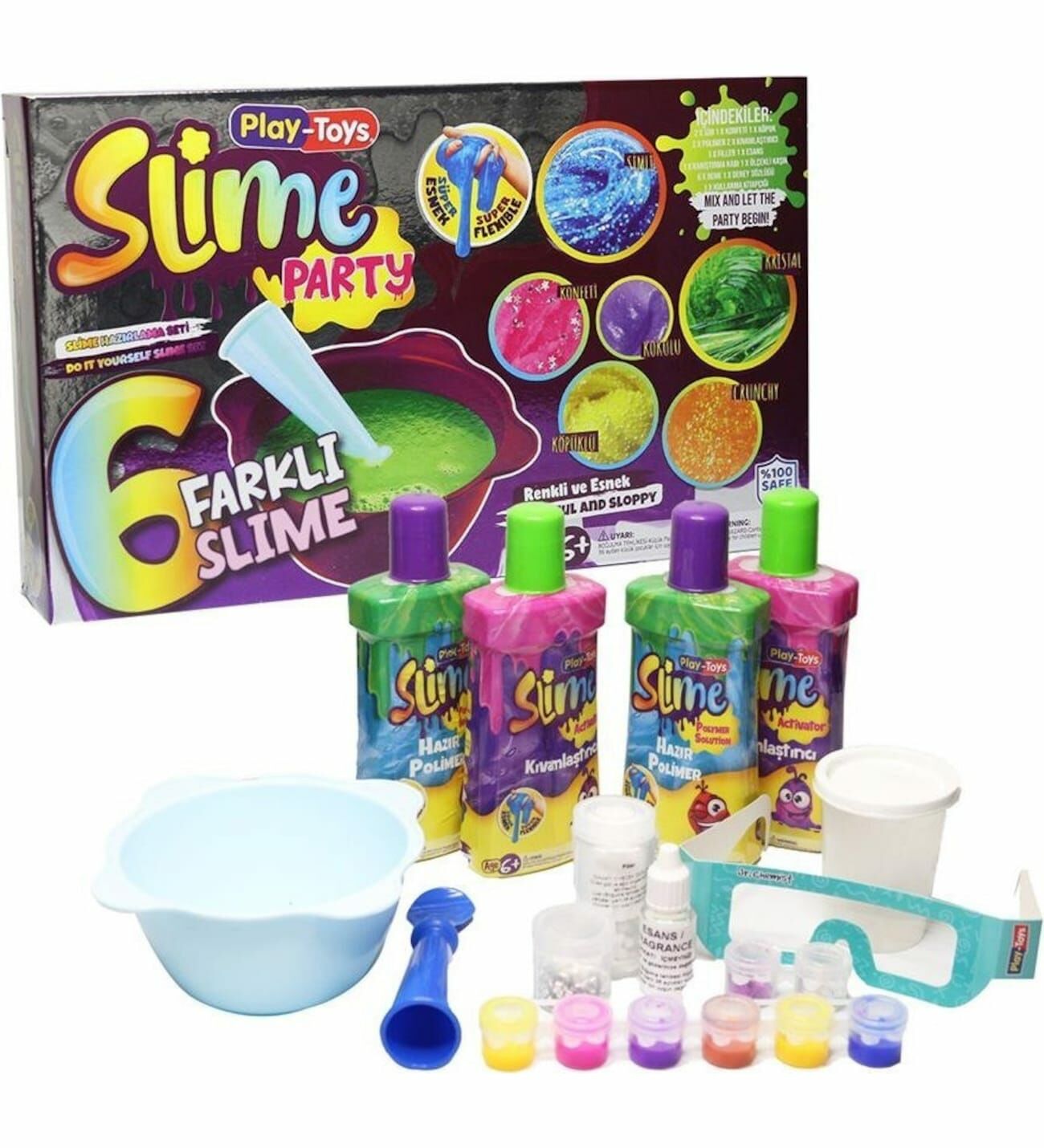 Playtoys Slime Party Slime Hazırlama Seti - 6 Farklı Slime Renkli ve Esnek