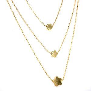 Yonca Figürlü Üçlü Zincir Kolye Gold