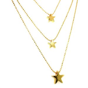 Yıldız Figürlü Üçlü Zincir Kolye Gold