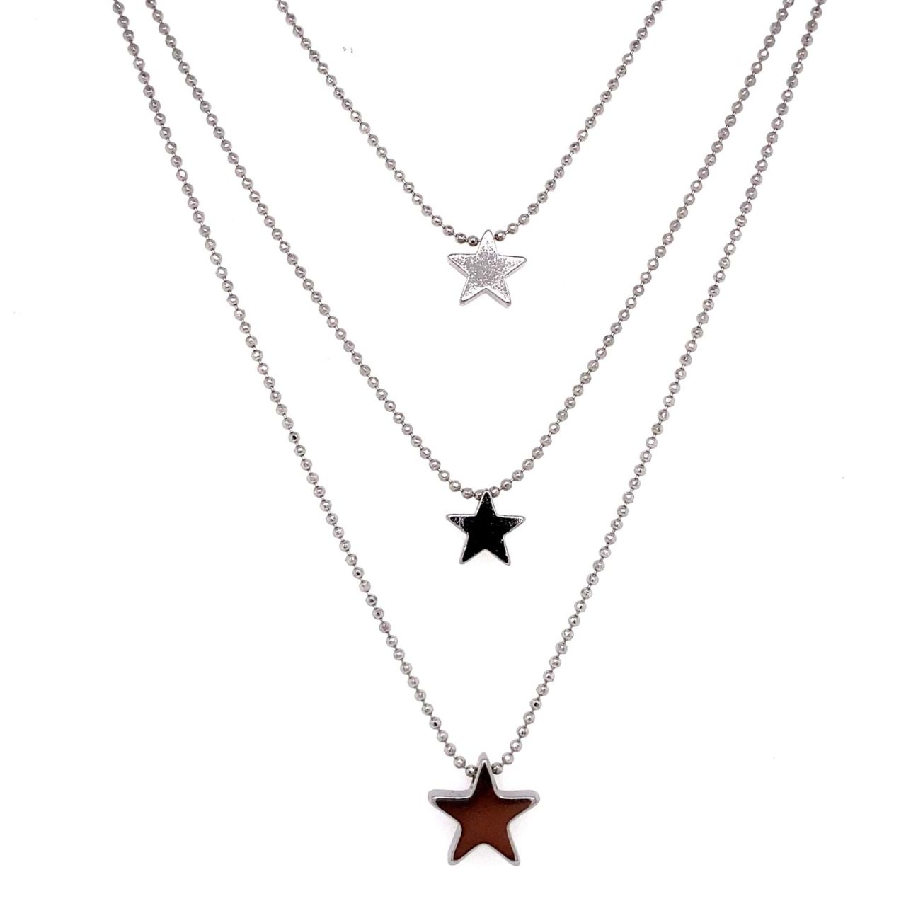 Yıldız Figürlü Üçlü Zincir Kolye Gümüş