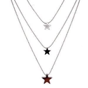 Yıldız Figürlü Üçlü Zincir Kolye Gümüş